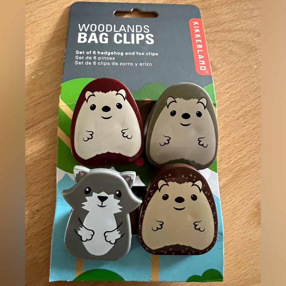 Hedgehogs & Fox woodland animal bag clips - double sided!
